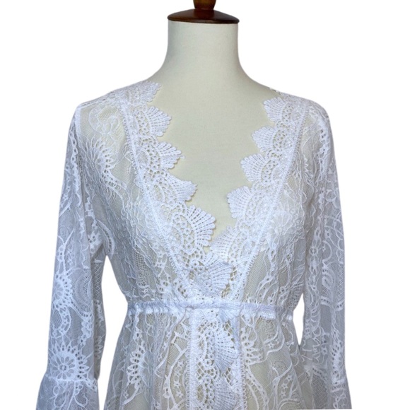 White Scalloped Lace Boho Beach Dress Coverup - Picture 9 of 15